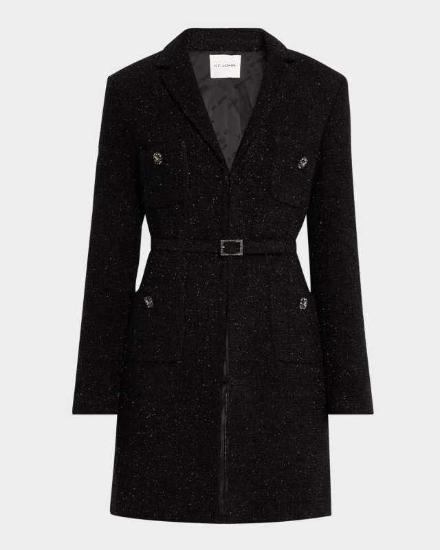 Crystal Belted Sequin Boucle Stretch Jacket